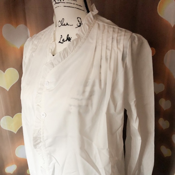 White blouse shirt bell sleeve ruffle button down womens - Picture 5 of 6